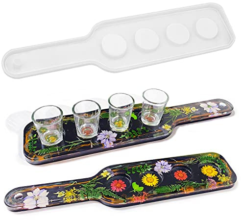 RESINWORLD Shot Glass Serving Tray Mold, Shot Glass Holder Mold for Resin, 4 Holes Shot Glasses Tray Resin Mold, for Party Home Decor