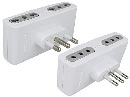 LEDLUX 2 Pezzi Adattatore Quadruplo Spina Piccola 10A Con 4 Prese Piccola Italiana 10A 2P+T Bianco