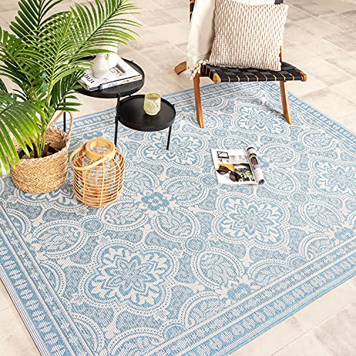 FRAAI | Home & Living In- & Outdoor Teppich - Summer Oriental Hellblau - Wetterfest - Polypropylen - Flachgewebe - Balkon, Garten/Terrasse - Terrasse - Rug