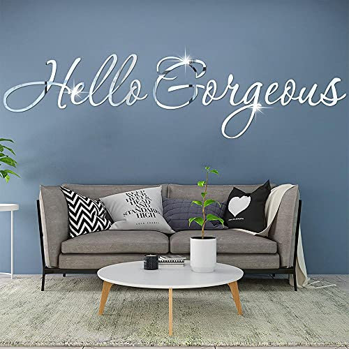 Uteruik Acryl-Spiegel-Wandaufkleber, „Hello Gorgeous“, Wandaufkleber, Wandbilder für Zuhause, Wohnzimmer, Schlafzimmer, Dekoration (#A)