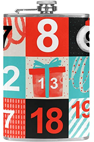 Flachmann für Likör, mit Trichter für Camping, Angeln, Grillen, Weihnachten, Party, Bar, Trinker, Weinflasche, Weihnachten, quadratischer Kalender