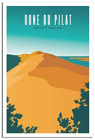 UEJD Dunes of Pilat Arcachon Bay Vintage Reiseposter Dekorative Poster Moderne Schlafzimmer Leinwand Kunst Poster Bild Malerei Poster Wanddekoration Kunst Geschenk