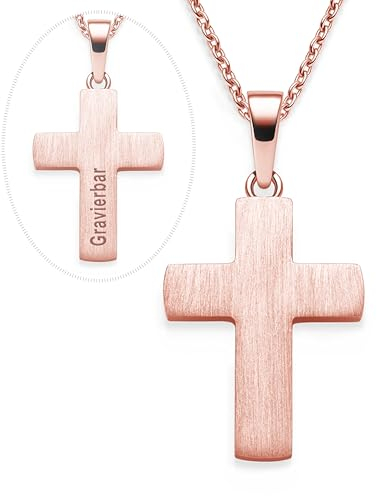 Kreuz Kette Kommunion Mädchen Junge Rosegold | Geschenke zur Erstkommunion Konfirmation Firmung Taufe Taufgeschenk | Kreuzkette Kinder Halskette Anhänger Kreuzanhänger Taufkette Schmuck Geschenk