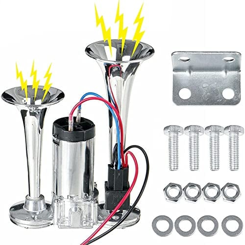 Hexilgbn Truck Horn 12 V Loud Air Horn Compressed Air Horn with Compressor,600 Db Super Loud Double Tube Electric Air Horn Car Air Horn Kit(Colour: Silver)