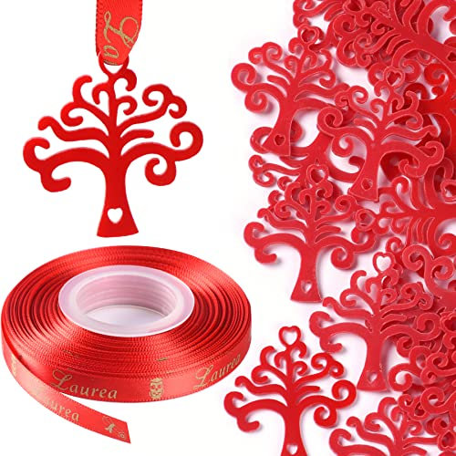 50pz Laurea con Albero della Vita + 23 Metro Nastro Raso Rosso per Sacchetti Portaconfetti Confetti Bomboniere Decorazione Laurea Cerimonia Bomboniera Laurea Corona d'alloro Caramelle Regalo Festa