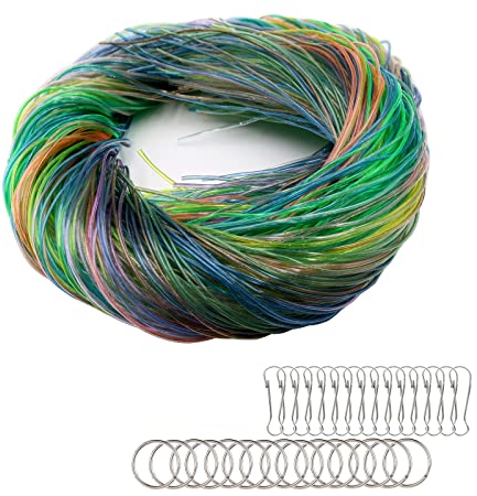 200 Stücke Scoubidou Strings Plastic Braided Rope 20 Farben Scoubidou Bänder mit 15 PCS Snap Clips und 15 PCS Schlüsselbund Ringe für DIY Kunstwerk Handarbeit Schlüsselanhänger und Mehr