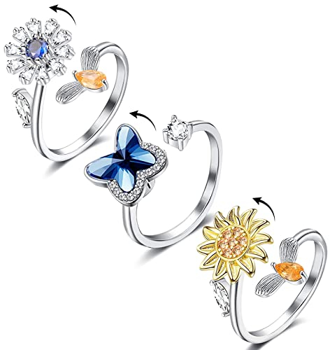 FUNEIA 3 Stück Ringe Gold Silber Set Damen Frauen 14K Vergoldete Wasserfest Ring mit Zirkonia Stapelringe Fingerringe Daumenring Goldene Silber Ring Statement Eheringe Modeschmuck (Gold Set, 67(21.5))