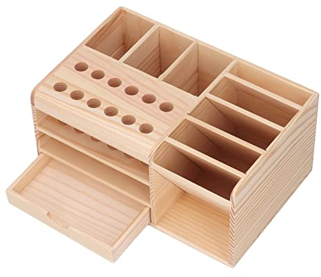 Organizer per Cacciaviti, Organizer per Penne, Portautensili in Legno Multifunzione, Portaoggetti da Scrivania, con Cassetto, per Elettricisti o Cancelleria per Ufficio