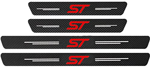 EAGLEG 4pcs Car Outer Door Sill Protector Kick Plates for Fo-rd Focus Fiesta Kuga Fusion Edge ST-Line S-max ST, Carbon Fiber Accessories Scuff Guard Threshold Cover Pedal, Trim Non-Slip, ST Red
