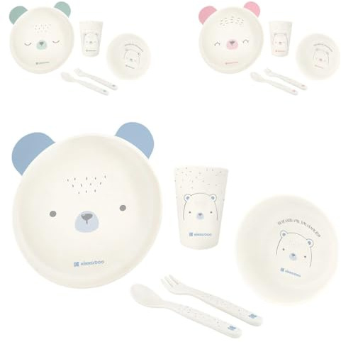 Kikkaboo Kindergeschirr Set Bear with me 5-teilig, Tiermotiv, Schale, Besteck blau