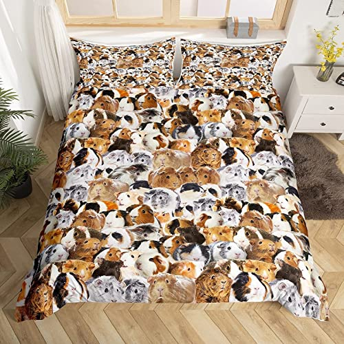 TAKOLI Bettwäsche 135 x 200 Meerschweinchen Druck, Weiche Microfaser Niedlicher Tierdruck Bettwäsche Set 2 teilig - 3D meerschweinchen Bettbezug & 1 Kissenbezüg 80x80, mit Reißverschluss