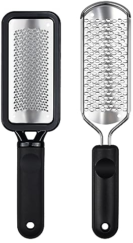 Foot File Foot Scrubber Pedicure, 2 Pcs Stainless Steel Callus Remover for Feet, Professional Foot Grater Rasp Scraper Corns Callous Removers Tool to Hard Skin Corns for Dry and Wet Fee