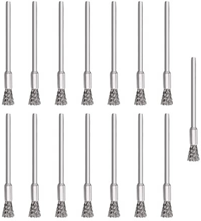 Juego de 15 cepillos de alambre de acero con vástago de 0.12 pulgadas, herramientas de limpieza universales para pulir y quitar la corrosión de la pintura oxidada (cepillo de lápiz)