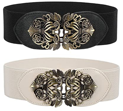 WERFORU Breiter Elastischer Taillengürtel für Frauen, Damen Vintage Stretchy Taille Gürtel Breite Retro Mode Cinch für Kleider