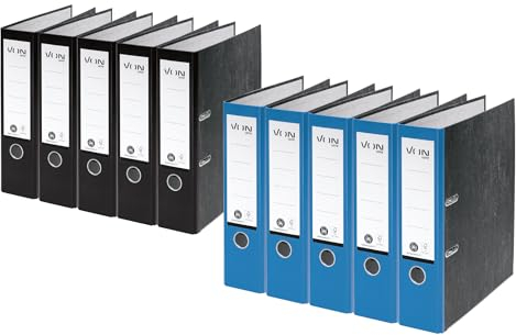 VON Leitz Ordner Set je 5 Stück in schwarz und blau, A4, 100% Recycling-Karton, Für 600 Blatt, 80 mm Rückenbreite, Klassisch marmoriert, Blauer Engel & FSC-zertifiziert