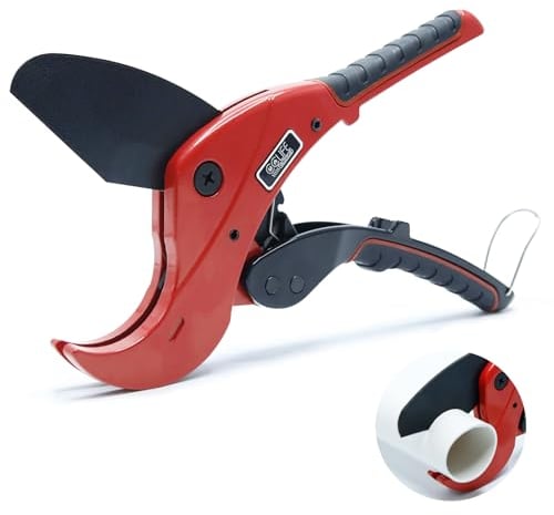 CCLIFE Tagliatubi in pvc 42/64mm, Tagliatubi Portatile regolabile con cricchetto per tubi in Plastica PVC/PE/PP/PEX/PPR