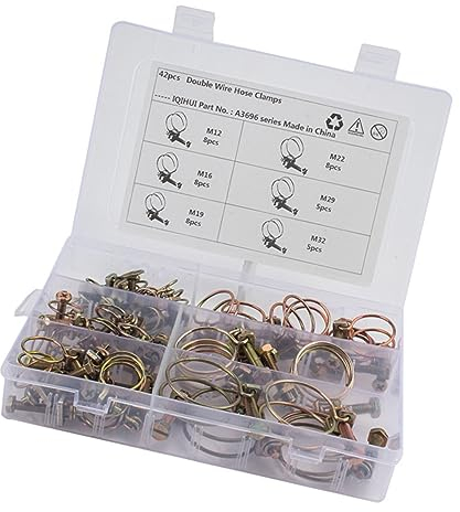 ULTECHNOVO Ensemble De Colliers De Serrage Réglables 42 Pièces Kit De Colliers De Serrage À Double Fil Pour Tube Dhuile Et Deau Pince De Réglage À Vis Facile À Utiliser