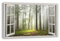 HUBDECO Leinwandbild Fensterblick Nebelwald Bild 120x80 cm - Landschaftsbilder auf Leinwand - Wandbilder Wohnzimmer - Bild Fenster mit Ausblick - Aesthetic Room Decor - Wanddeko Schlafzimmer