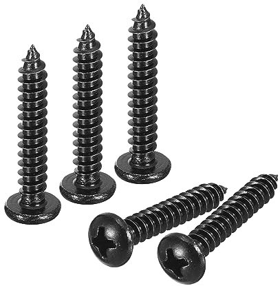 QUARKZMAN 4mm x 25mm Phillips Poêle Tête Autotaraudeuse Vis Cruciforme, 100pcs - 304 Inox Acier Rond Tête Bois Vis Complet Filetage Vis à Bois Torx (Noir)