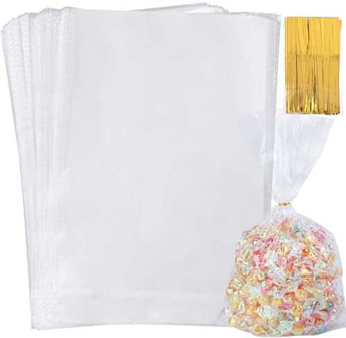 HAKACC 100 Stück Transparente Tüten für Süßigkeiten, Cellophantüten 20 x 30cm Transparente Quadratische Tasche für Süßigkeiten Mitgebsel Kindergeburtstag Gastgeschenke