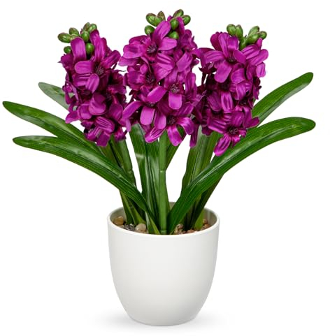 Hollyone 22cm künstliche Hyazinthen Blumen im Topf, künstliche Seidenblumen Rosarot, dekorative Topfhyazinthen für Haus, Küche, Bad, Schlafzimmer, Tafelaufsatz, Hochzeitsdekoration