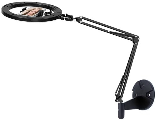 Soporte de pared para teléfono móvil con anillo de luz de 26 cm, soporte plegable compatible con iPhone 15, 14, 13, 12, 11 X, Xr Xs 9, 8, 7 y smartphones Samsung