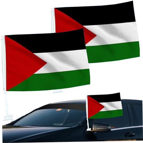 Palästina -Flagge für Autos, 2pcs 12x18 -Zoll doppelseitig Palästina -Autoflaggen, verblassende resistente Nationalflaggen für patriotische Autofenster -Ereignisse, Paraden, Sportveranstaltungen