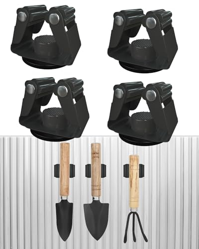 FYWZ Mop Holder Magnetic, Black Steel Broom Hanger Magnetic Holder for Garden Tool, Rack Rake, Shovel Handle, Garage, Kitchen, Laundry Tools Organizer - No Drilling - 4 PCS/Gray…