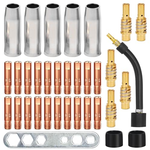 MIG/MAG Accessori, 34 Pezzi Accessori per Saldature, Set Di Materiali Di Consumo Saldatori, Accessori per Saldatrice, Ugello, Punta Guidafilo M6 0,8mm, Diffusoree, Isolator, Strumento