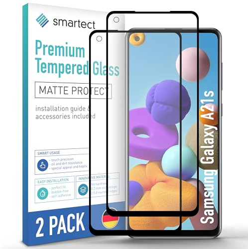 smartect Schutzglas [2 Stück, Full Screen Matt] kompatibel mit Samsung Galaxy A21s, HD Schutzfolie Anti-Kratzer, Blasenfrei, 9H Härte, entspiegelt, Ultrabeständig