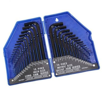 US PRO Tools 30PC Metric and Imperial Hex Allen Key Set 0.7-10mm 0.028-3/8-1631