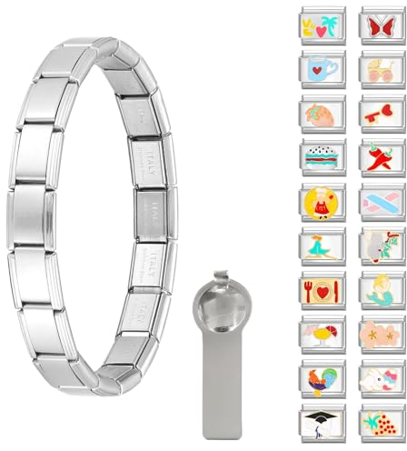 Paffartt Italian Charms Armband Set Classic Glieder Italy Charm 9mm Abnehmbare Edelstahl Modul Armband mit Öffnungswerkzeugen für Modischer Handbemaltes Vintage Basisarmband Italienische Charms