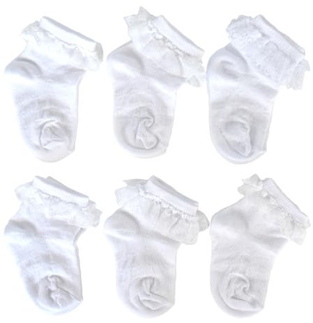 6 Paia - Calze per Neonati Estive, Premium, Traspiranti e di qualità, Non stringono e non lasciano segni, Prodotto Artigianale Made in Italy (13-16, 0338 Pizzi Bianco)