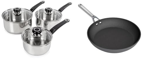 Morphy Richards 970003 Equip 3-Piece Pan Set, Stainless Steel & Ninja ZEROSTICK Cookware 20cm Frying Pan, Long Lasting, Non-Stick Hard Anodised Aluminium