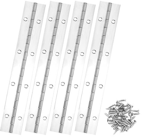 4PCS 8 Inch Sliver Piano Hinges Heavy Duty Stainless Steel 304 Continuous Hinge with Holes Metal Cabinet Hinge 0.4 Leaf Thickness, 1.2 Open Width, 1/8 Pin Diameter