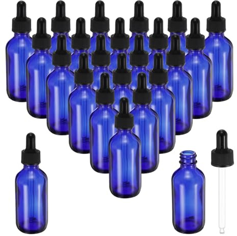 PATIKIL 60ml Glass Dropper Bottle, 24Pcs Leakproof Essential Oils Sample Liquid Perfume Container with Eye Dropper for Storage Home Travel, Blue