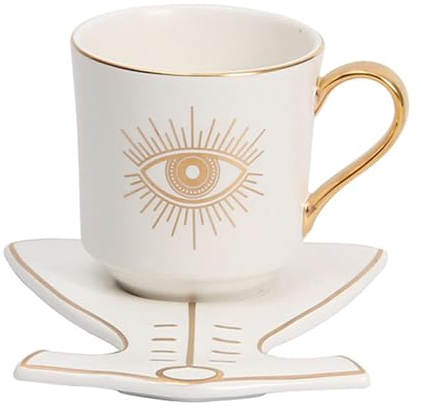 DHYHY Evil Eye Kaffeetasse Set Keramik Espresso Tasse Kaffeetasse Türkische Nazar Amulett Schutz Teetasse mit Untertassengetränk für Segen Und Kraft,15