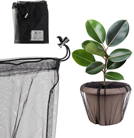 Kindersicherung für Zimmerpflanzen, 2 Stück, für bis Ø 30 cm Blumentöpfe, in Schwarz, aus Nylon, Pflanzenschutz Netz Babysicherung gegen Erde, Dünger, Topf Abdeckung hindert nicht beim Pflanzen gießen