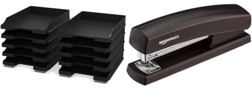 Detectalia Dokumentenablagen Schwarz A4 & Amazon Basics Heftgerät mit 1.000 Heftklammern, 1-pro Packung, Schwarz