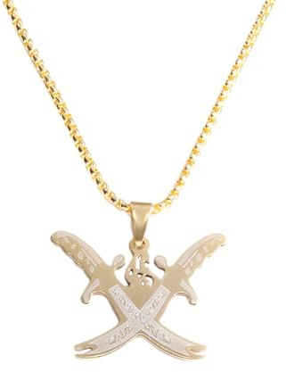 GZHENGZG Men's Necklace and Women's Necklace Pendant Necklace for Men and Women Double Knife Prayer Jewelry Ramadan Jewelry s gift