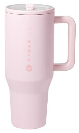 HydroJug Traveler - 32 oz Water Bottle with Handle & Flip Straw - Fits in Cup Holder, Leak Resistant Tumbler-Reusable Insulated Stainless Steel & Rubber Base - Gifts for Women & Men, Pink Sand