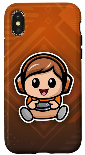 iPhone X/XS Kawaii Chibi Gamer Kid Cute Adorable Video Game Boy Orange Case