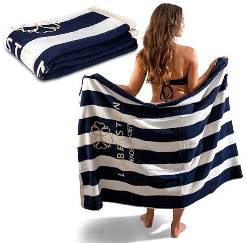 Liebenstein® Premium Strandtuch Beach Society – 100x180 cm – softig weiches Strandhandtuch mit stylischem Muster - aus 100% feinster Baumwolle in Portugal gefertigt