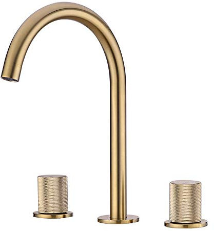 Robinet mitigeur de lavabo à col de cygne, robinet de lavabo de salle de bain à trois trous, mélangeur d'eau chaude et froide, robinet de lavabo à double poignée, robinet de vanité en laiton, gri