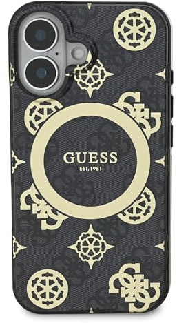 CG MOBILE Guess GUHMP16SH4PYEEK Hülle für iPhone 16 6.1 Schwarz hardcase IML Peony On 4G Background