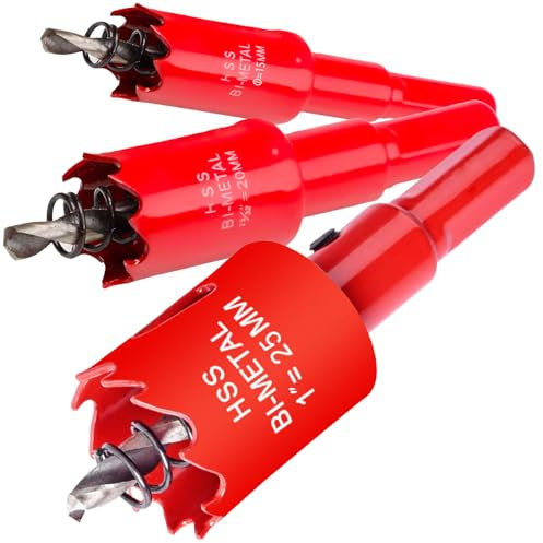 Otutefo Bi-Metal Hole Saw sets, Hole Cutter kit for Wood, Plastic, UPVC, mdf and Plasterboard, Thin Metal Sheets, Durable Core Drill Bit (15 mm, 20 mm, 25 mm/one of each)