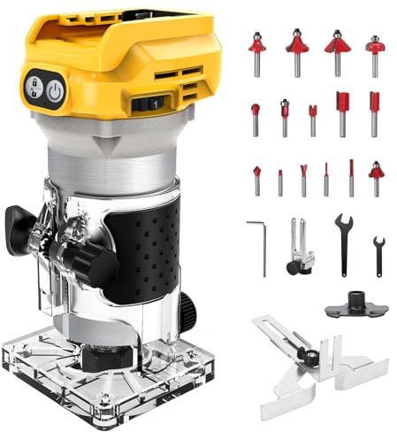 WingFly Fresatrice per Bordi a Batteria per Dewalt 18 V, 20 V, Rifilatore Fresatrice Portatile Senza Spazzole per Lavorazione del Legno, con Set di Frese da 15 Pezzi