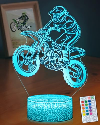 DAHEYMA Dirt Bike Nachtlicht 3D-Illusion | 16 Farben LED-Lichter – Touch und Fernbedienung, Timer Tpye-C, dimmbare Lampe, Dirtbike-Raumdekoration