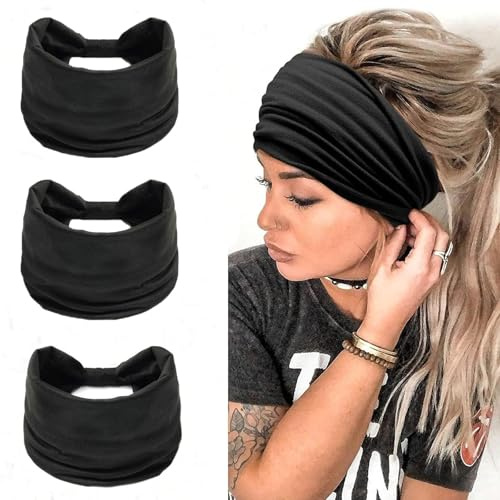 Stirnbänder Damen Frauen Breites Haarband Boho Blumendruck Knot Elastische Lauf Yoga Kopfwickel Haarbänder (3 Farbe)