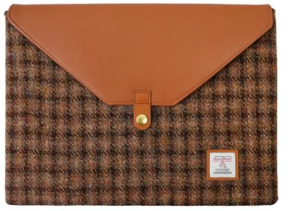 Harris Tweed Laptop Sleeve for MacBook Air M4 M3 M2 M1 13 Inch and Pro M1 A2338 Wool and Microfiber Leather Case with Snap Button Flap